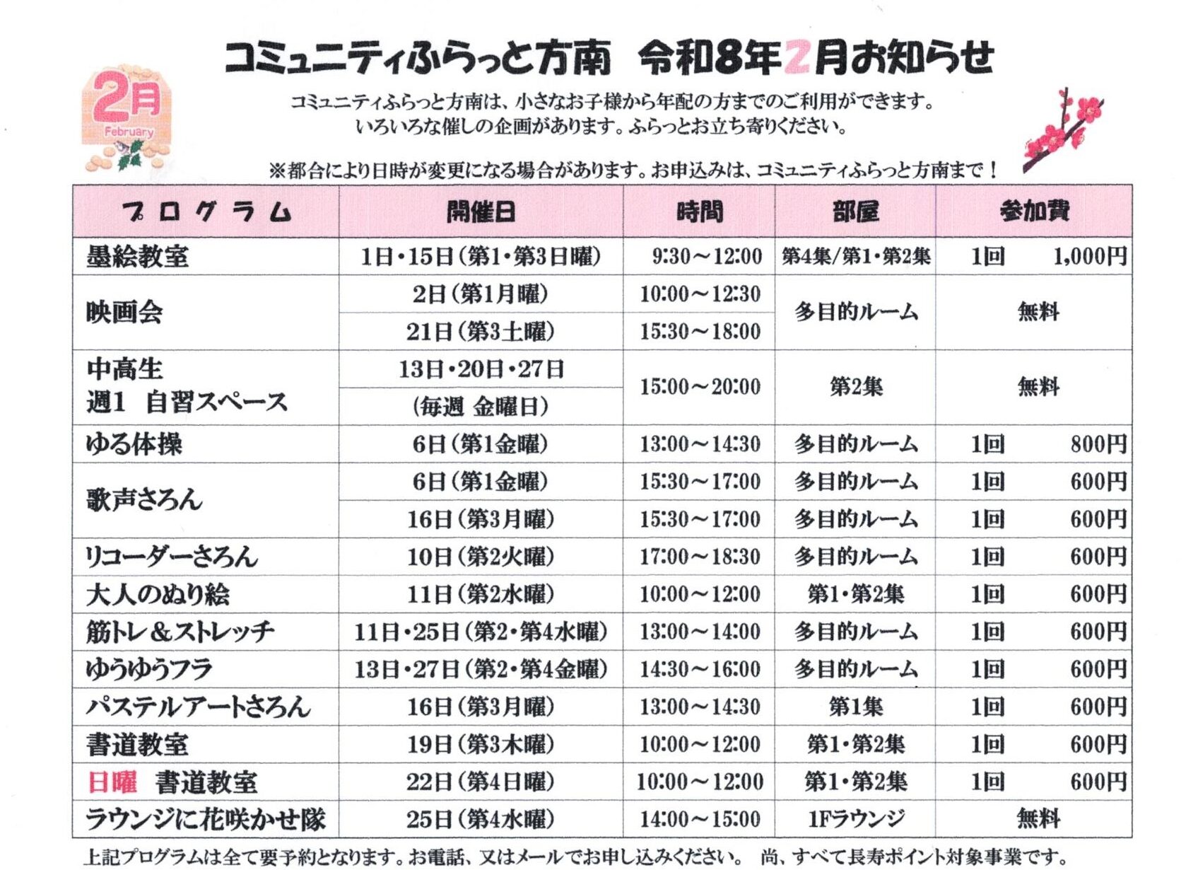 2月のプログラム
